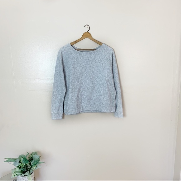 [Lou & Grey] Light Gray Silver Side Slit Crewneck Long Sleeve Sweatshirt - Picture 1 of 9